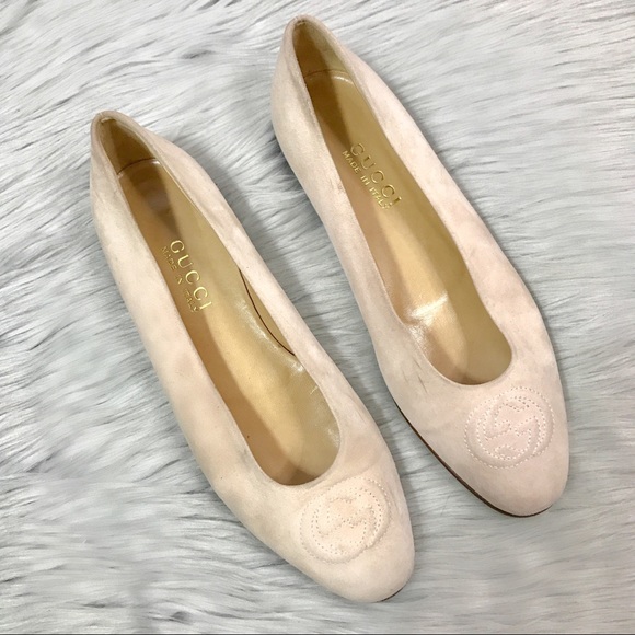 GUCCI Ballet Flats Blush Pink Suede GG Logo - Picture 5 of 7